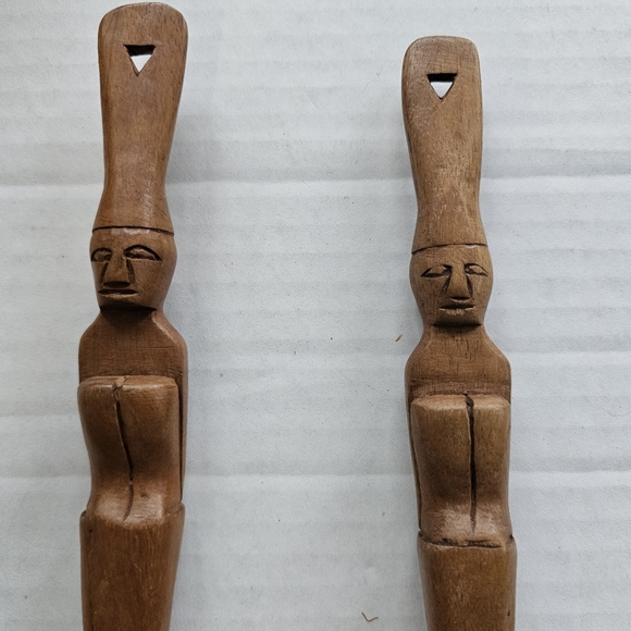 Vintage wooden pepper shape salad bowl set 11 pieces carved MCM - Picture 12 of 16